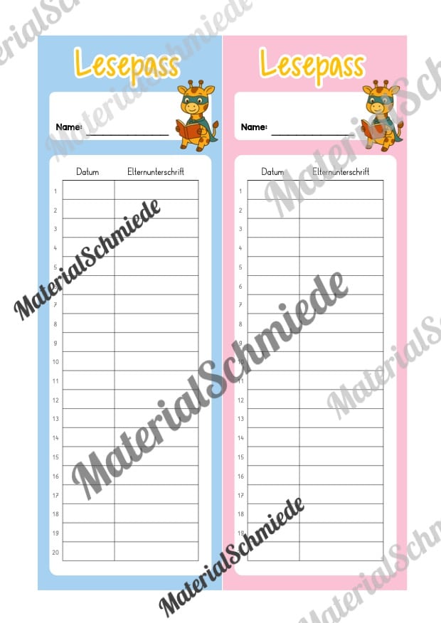 Lesepass & Leseurkunde für die Giraffenklasse (Arbeitsblatt 04)