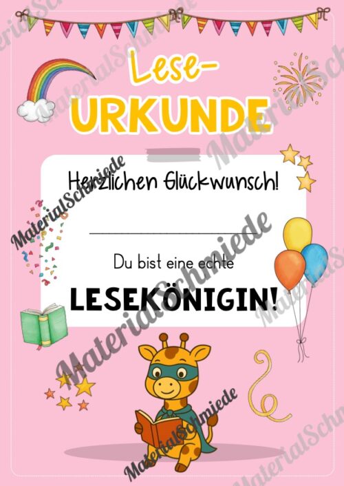 Lesepass & Leseurkunde für die Giraffenklasse (Arbeitsblatt 07)