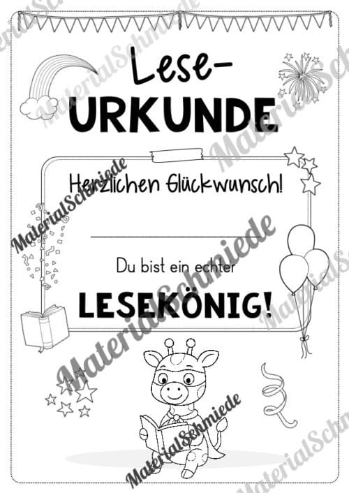 Lesepass & Leseurkunde für die Giraffenklasse (Arbeitsblatt 11)