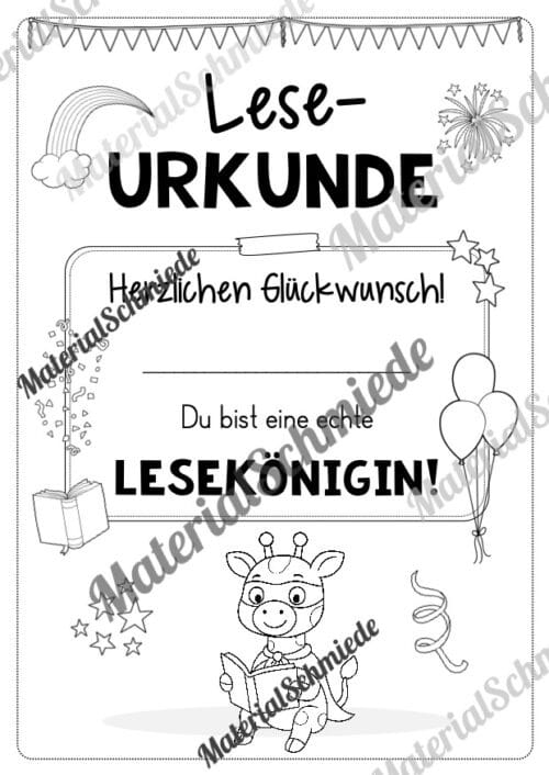 Lesepass & Leseurkunde für die Giraffenklasse (Arbeitsblatt 12)