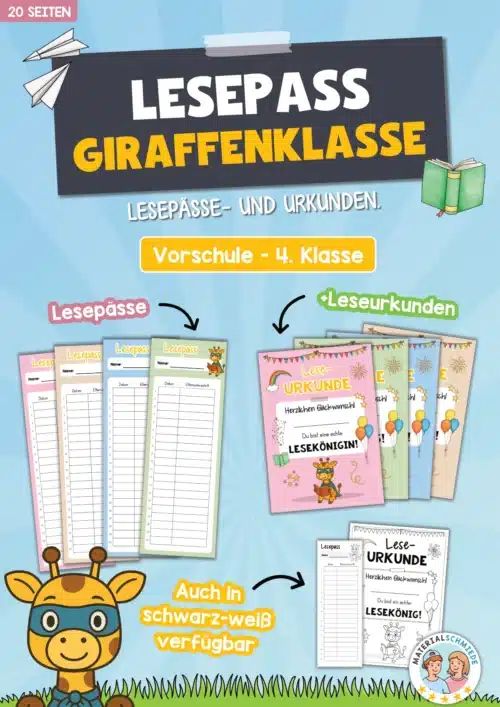 Lesepass & Leseurkunde für die Giraffenklasse