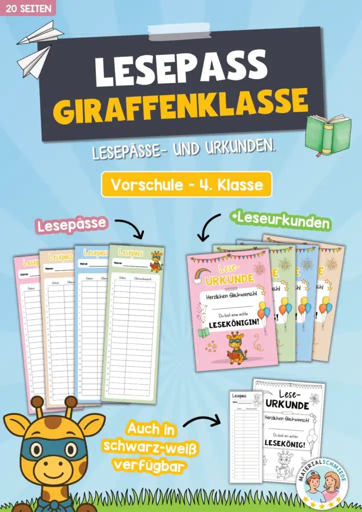Lesepass & Leseurkunde für die Giraffenklasse