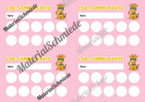 Lob-Sammelkarten für die Giraffenklasse (Arbeitsblatt 03)