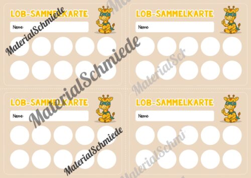 Lob-Sammelkarten für die Giraffenklasse (Arbeitsblatt 05)