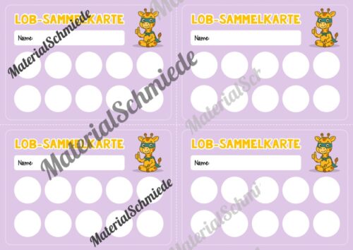 Lob-Sammelkarten für die Giraffenklasse (Arbeitsblatt 06)