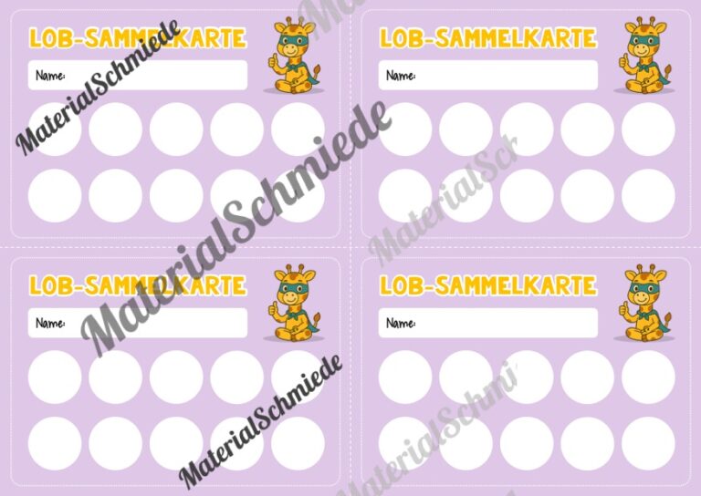 Lob-Sammelkarten für die Giraffenklasse (Arbeitsblatt 06)