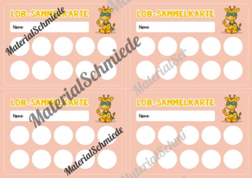 Lob-Sammelkarten für die Giraffenklasse (Arbeitsblatt 08)