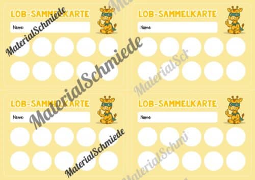 Lob-Sammelkarten für die Giraffenklasse (Arbeitsblatt 09)
