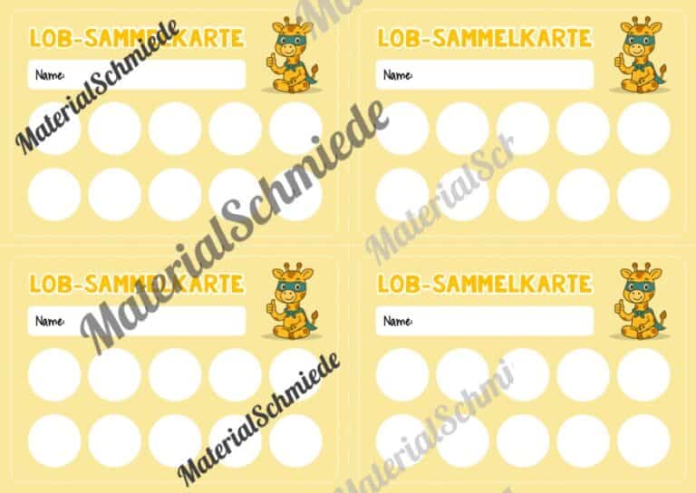 Lob-Sammelkarten für die Giraffenklasse (Arbeitsblatt 09)