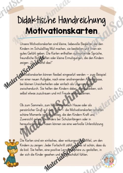 Motivationskarten für die Giraffenklasse (Arbeitsblatt 01)