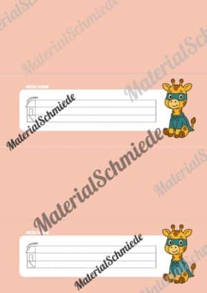 20 Namensschilder für die Giraffenklasse (Arbeitsblatt 02)