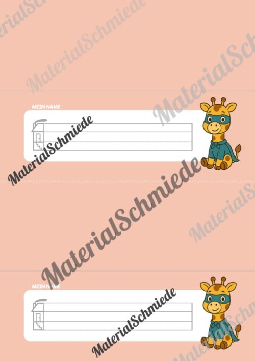 20 Namensschilder für die Giraffenklasse (Arbeitsblatt 02)