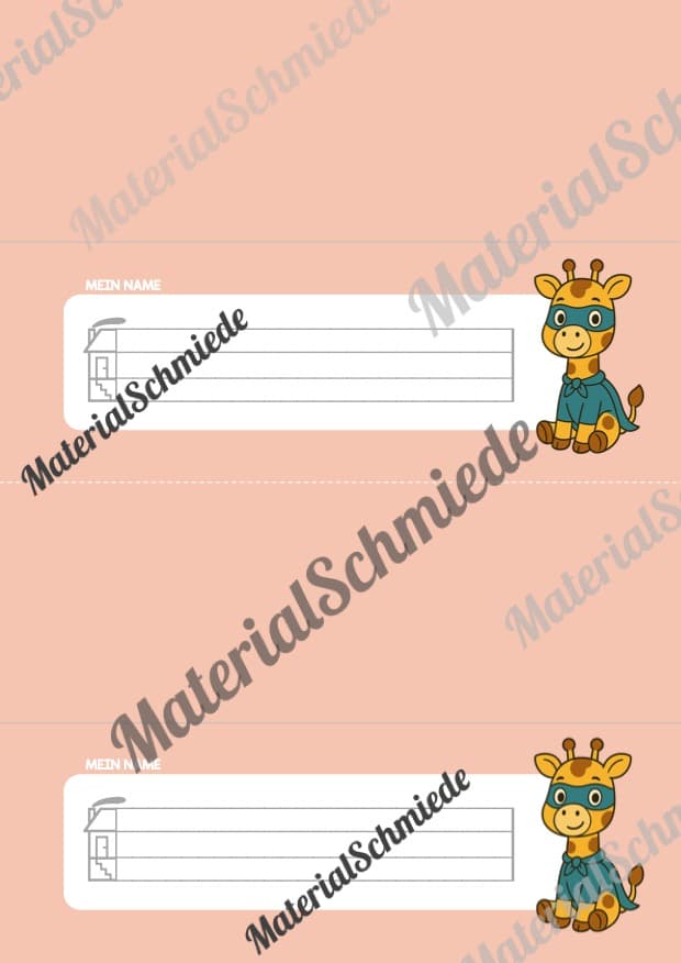20 Namensschilder für die Giraffenklasse (Arbeitsblatt 02)