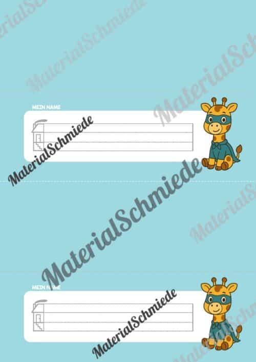 20 Namensschilder für die Giraffenklasse (Arbeitsblatt 04)