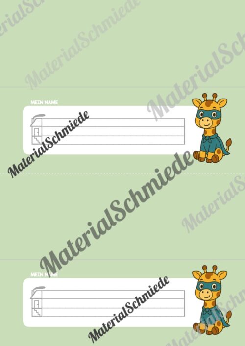 20 Namensschilder für die Giraffenklasse (Arbeitsblatt 05)