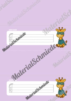 20 Namensschilder für die Giraffenklasse (Arbeitsblatt 06)