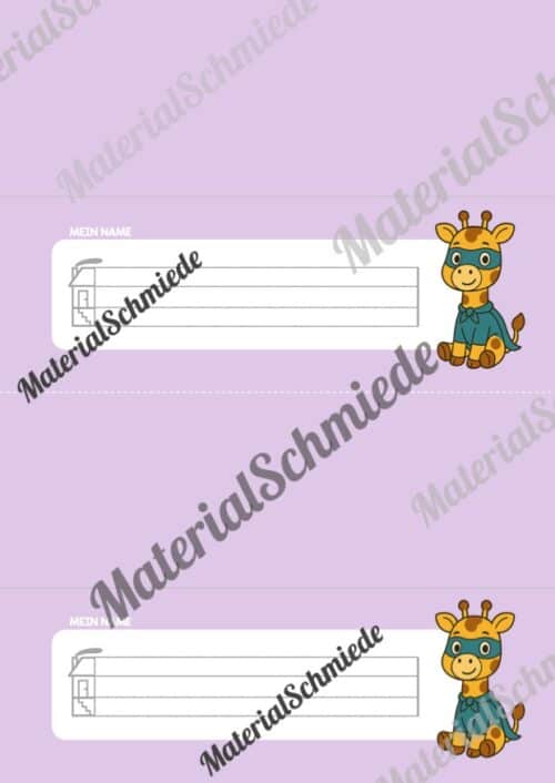 20 Namensschilder für die Giraffenklasse (Arbeitsblatt 06)
