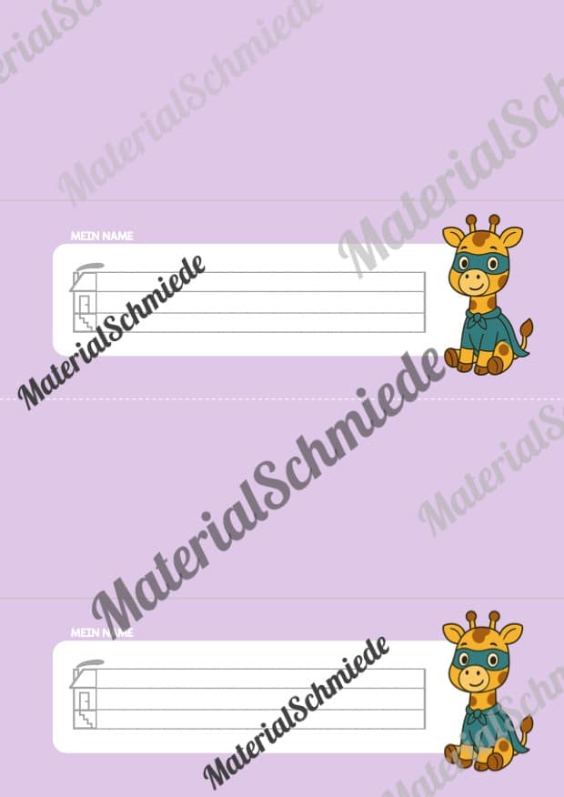 20 Namensschilder für die Giraffenklasse (Arbeitsblatt 06)