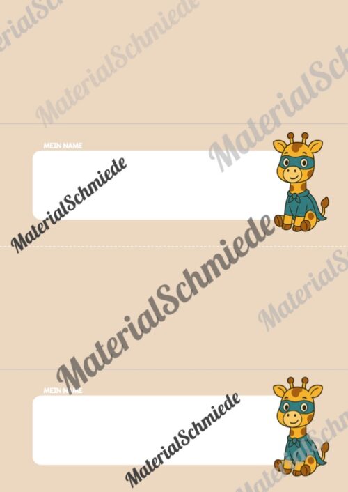 20 Namensschilder für die Giraffenklasse (Arbeitsblatt 07)
