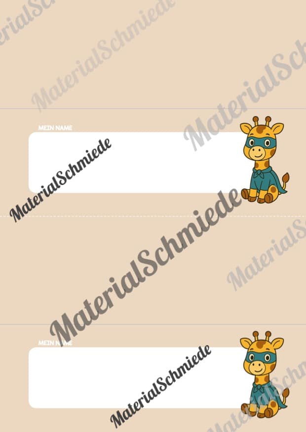 20 Namensschilder für die Giraffenklasse (Arbeitsblatt 07)