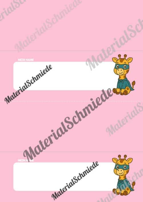 20 Namensschilder für die Giraffenklasse (Arbeitsblatt 08)