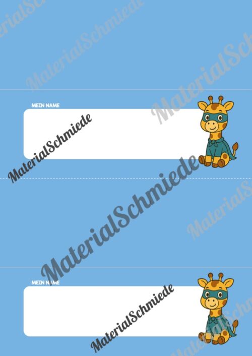 20 Namensschilder für die Giraffenklasse (Arbeitsblatt 09)