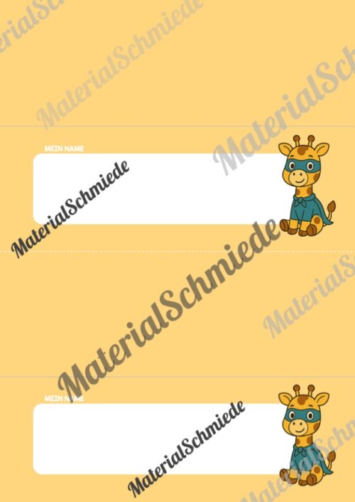 20 Namensschilder für die Giraffenklasse (Arbeitsblatt 10)
