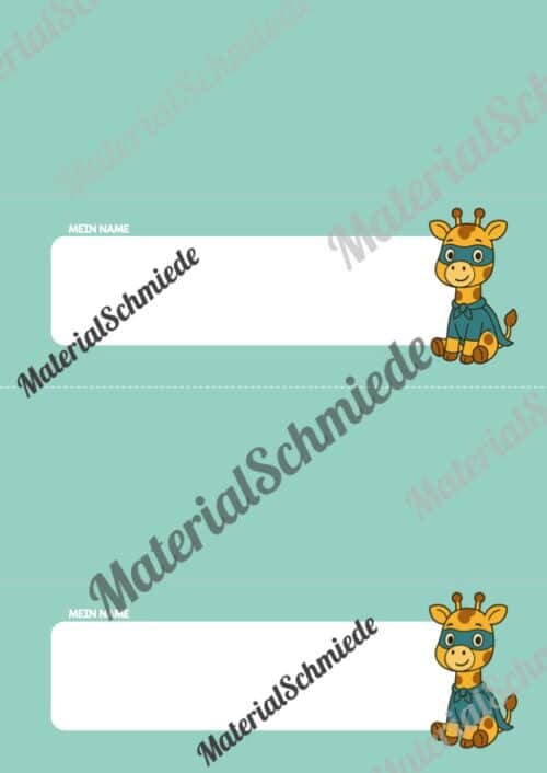 20 Namensschilder für die Giraffenklasse (Arbeitsblatt 11)