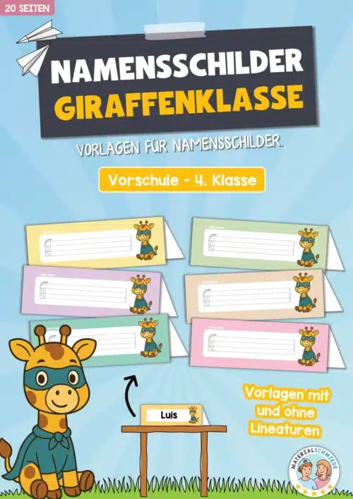 20 Namensschilder für die Giraffenklasse (Aufsteller)