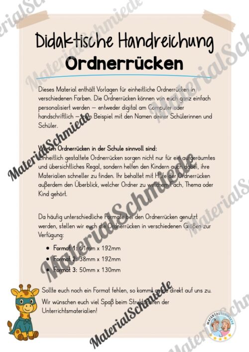 Ordnerrücken für die Giraffenklasse (Arbeitsblatt 01)