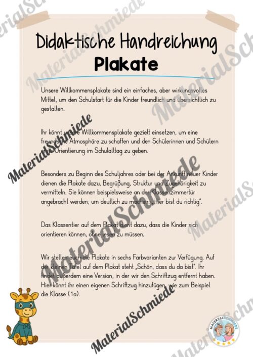 Willkommensplakate für die Giraffenklasse (Arbeitsblatt 01)