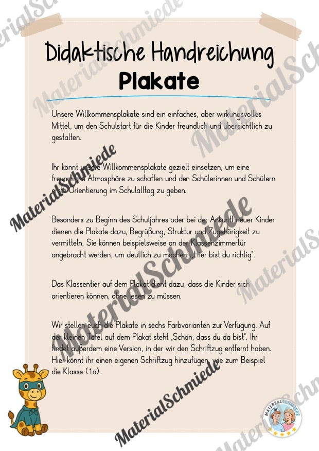 Willkommensplakate für die Giraffenklasse (Arbeitsblatt 01)
