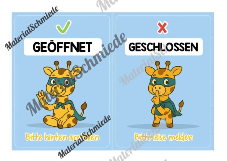 Pultkarten für die Giraffenklasse (Arbeitsblatt 06)
