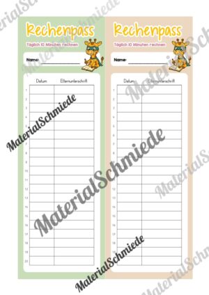 Rechenpass & Rechenurkunde für die Giraffenklasse (Arbeitsblatt 03)
