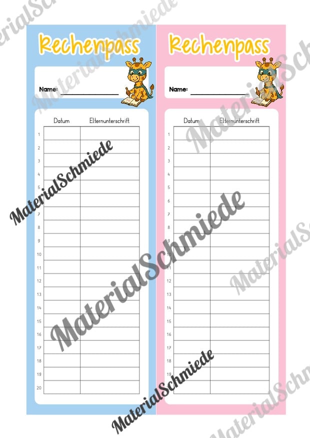 Rechenpass & Rechenurkunde für die Giraffenklasse (Arbeitsblatt 04)