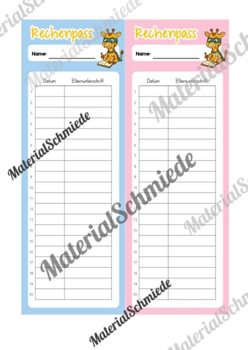 Rechenpass & Rechenurkunde für die Giraffenklasse (Arbeitsblatt 05)
