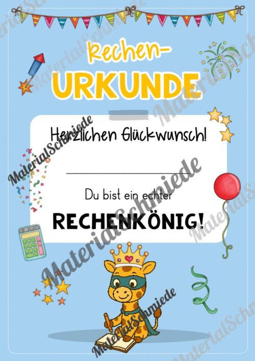 Rechenpass & Rechenurkunde für die Giraffenklasse (Arbeitsblatt 06)