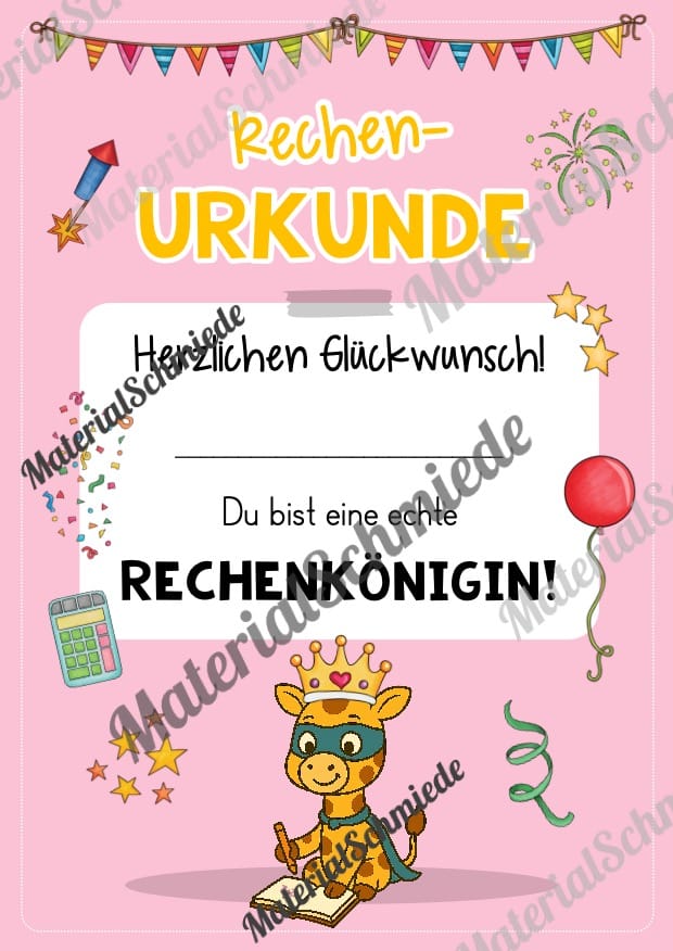 Rechenpass & Rechenurkunde für die Giraffenklasse (Arbeitsblatt 07)