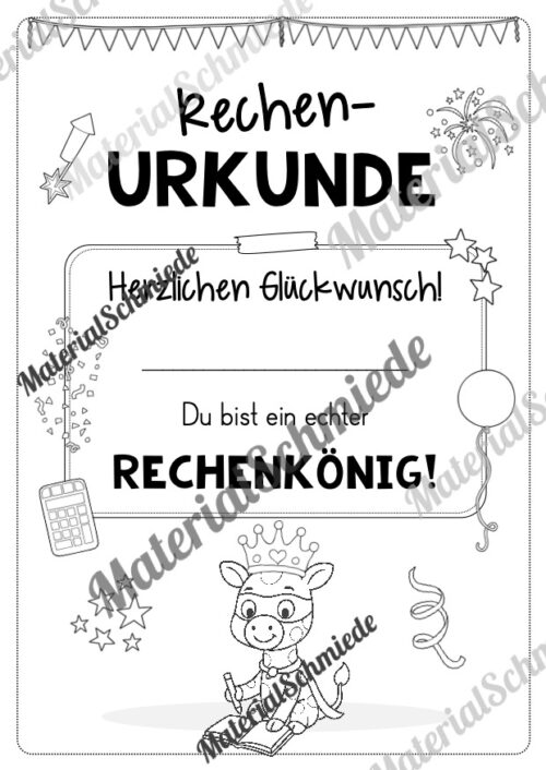 Rechenpass & Rechenurkunde für die Giraffenklasse (Arbeitsblatt 11)