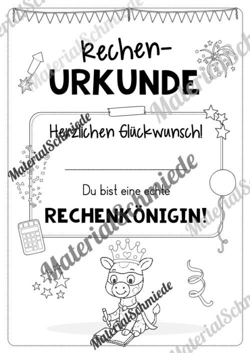 Rechenpass & Rechenurkunde für die Giraffenklasse (Arbeitsblatt 12)