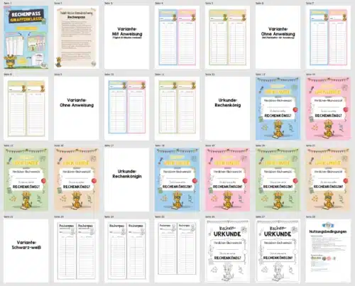 Rechenpass & Rechenurkunde für die Giraffenklasse (Überblick)