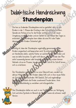 Stundenplan für die Giraffenklasse (Arbeitsblatt 01)