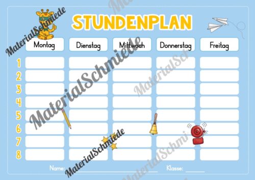 Stundenplan für die Giraffenklasse (Arbeitsblatt 02)
