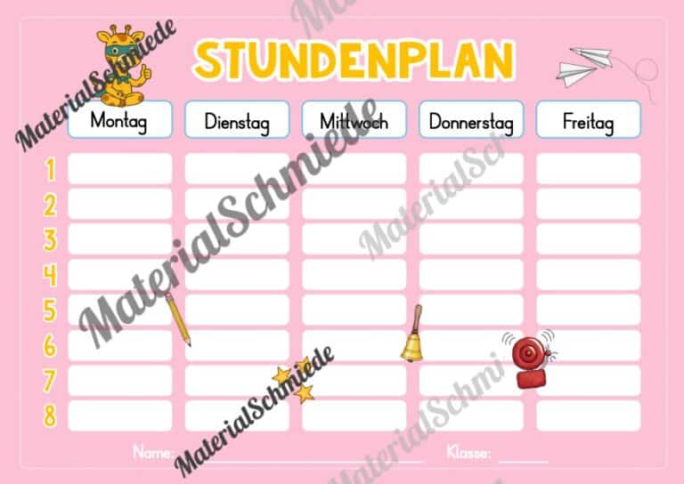 Stundenplan für die Giraffenklasse (Arbeitsblatt 03)