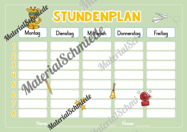 Stundenplan für die Giraffenklasse (Arbeitsblatt 04)