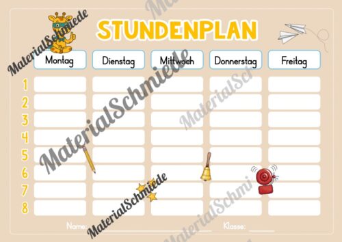 Stundenplan für die Giraffenklasse (Arbeitsblatt 05)