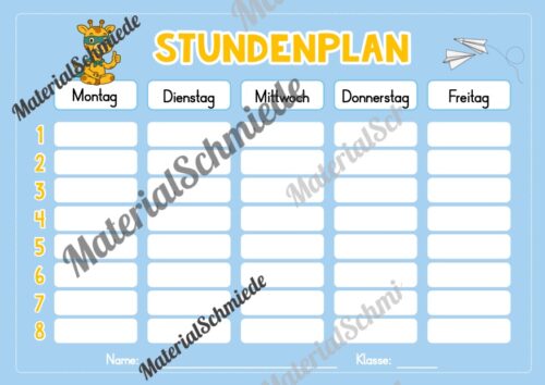 Stundenplan für die Giraffenklasse (Arbeitsblatt 06)