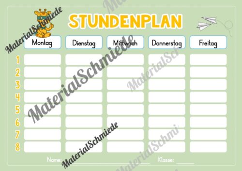 Stundenplan für die Giraffenklasse (Arbeitsblatt 08)