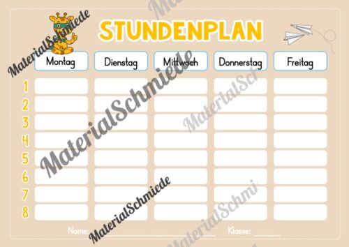 Stundenplan für die Giraffenklasse (Arbeitsblatt 09)
