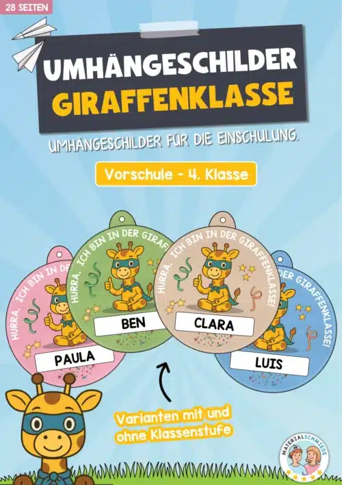 Umhängeschilder zur Einschulung für die Giraffenklasse